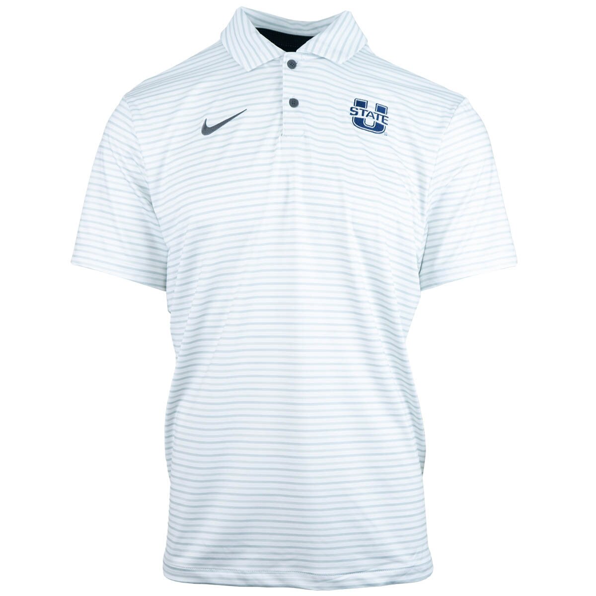 Men's nike U-State green and white striped tour polo